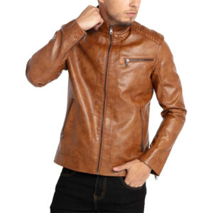 brown leather jacket for casual look