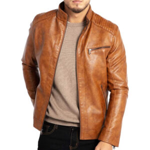 brown leather jacket for casual look