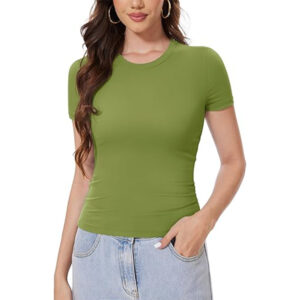 Women's crew neck short sleeve t-shirt casual and comfortable outfit for everyday wear.