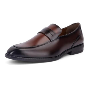 Men’s brown mens leather shoes loafers with a sleek, polished design and classic slip-on style.