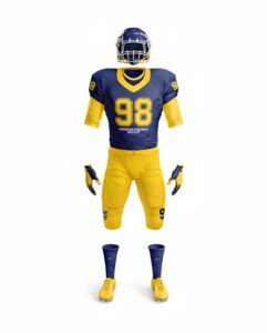 Complete American football uniform set with helmet and jersey